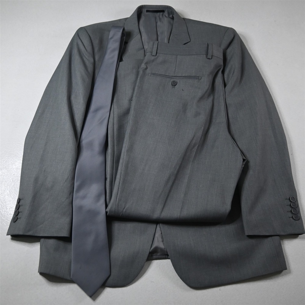 Renoir 42R 36x30 Gray Matching Tie Mens Jacket Pants Suit